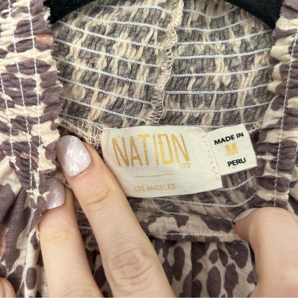 Nation LTD Melanie Smocked Peasant Tee Antique Leopard Animal Print - Picture 5 of 7